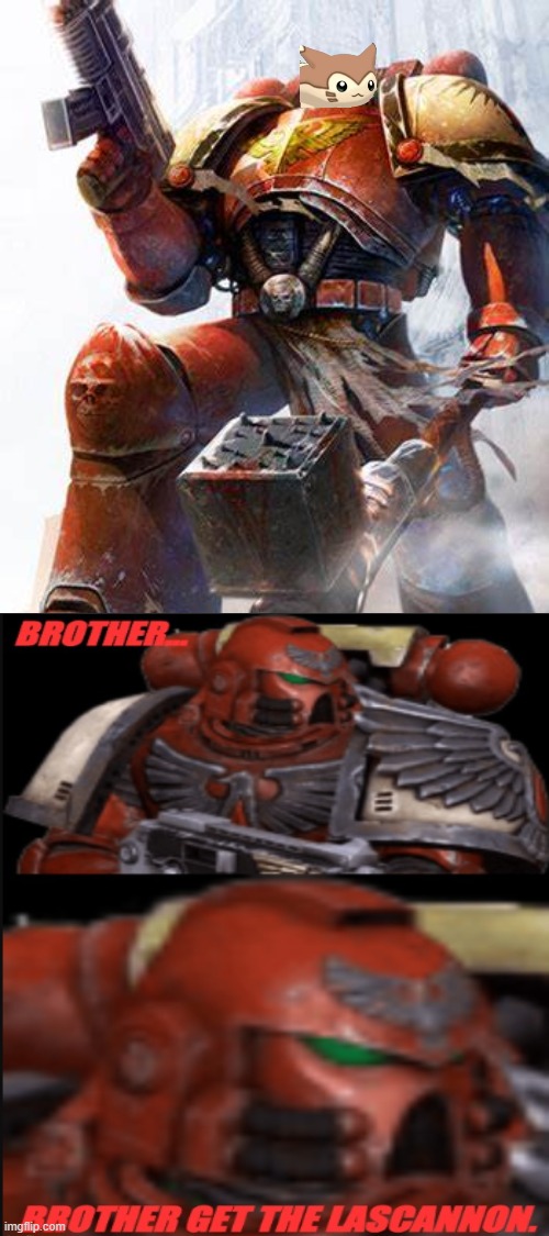 image tagged in space marine,furret,warhammer 40k,crossover,brother get the lascanon | made w/ Imgflip meme maker