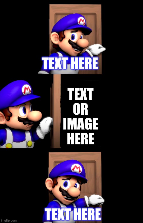 Made one with customizable text | TEXT HERE; TEXT OR IMAGE HERE; TEXT HERE | image tagged in smg4 door with no text | made w/ Imgflip meme maker