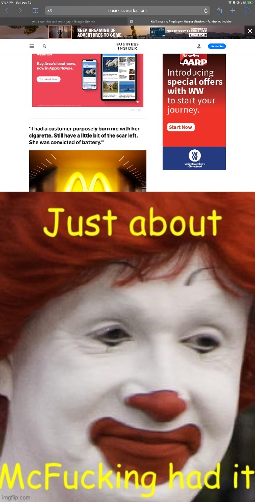 Ronald McDonald just about had it | image tagged in mcdonalds,ronald mcdonald,mcdonald's | made w/ Imgflip meme maker