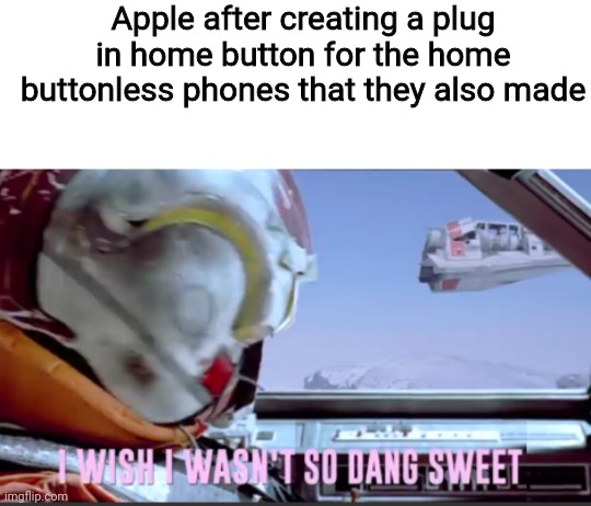 They took the home buttons off for more money by making a plug in button | Apple after creating a plug in home button for the home buttonless phones that they also made | image tagged in i wish i wasn't so dang sweet,memes,funny,apple,iphone x | made w/ Imgflip meme maker