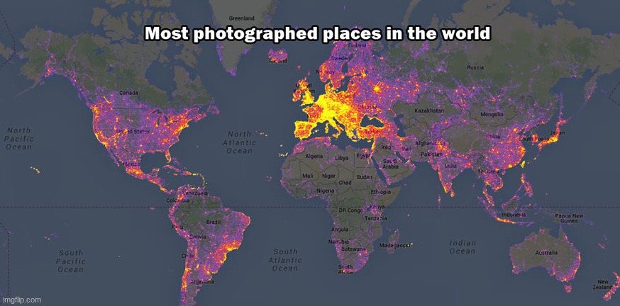 Lots of pictures in New Zealand. | image tagged in maps,memes,photos,world | made w/ Imgflip meme maker