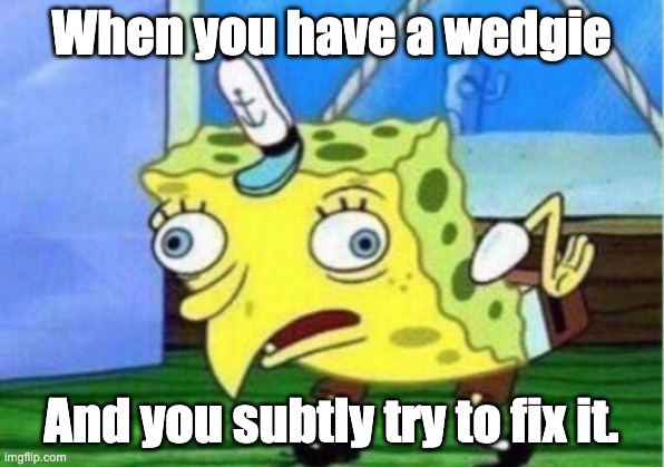 Mocking Spongebob Meme | When you have a wedgie; And you subtly try to fix it. | image tagged in memes,mocking spongebob | made w/ Imgflip meme maker
