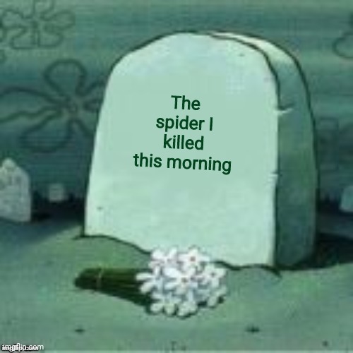 Here Lies X | The spider I killed this morning | image tagged in here lies x | made w/ Imgflip meme maker