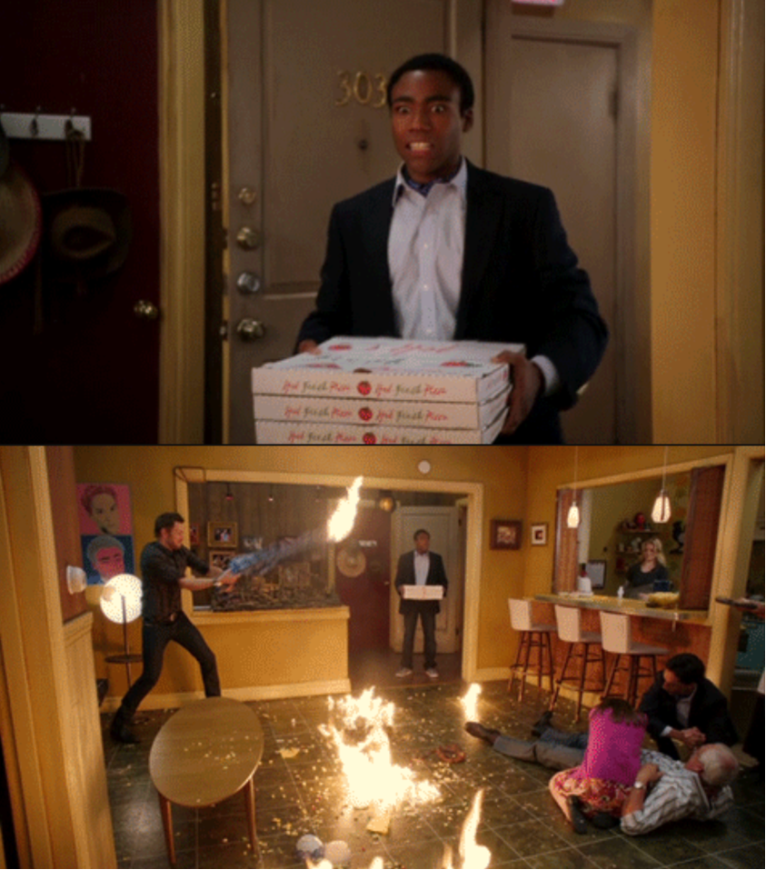 High Quality Troy walks in with pizza Blank Meme Template