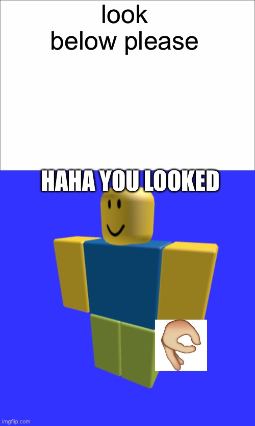 onhhhhhh you looked ohhhhhhu looked | look below please; HAHA YOU LOOKED | image tagged in roblox,you looked | made w/ Imgflip meme maker