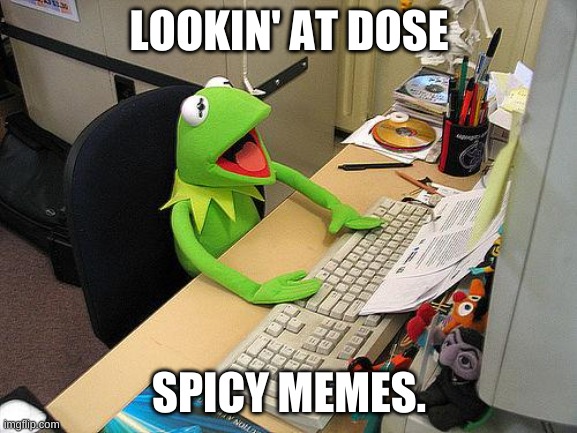 SMG4 memes in a Kermit Nutshell! Meme 9: SMG4. | LOOKIN' AT DOSE; SPICY MEMES. | image tagged in computer kermit | made w/ Imgflip meme maker