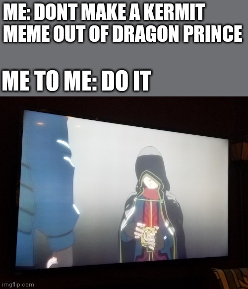 Dragon Prince | ME: DONT MAKE A KERMIT MEME OUT OF DRAGON PRINCE; ME TO ME: DO IT | image tagged in netflix,dragon | made w/ Imgflip meme maker