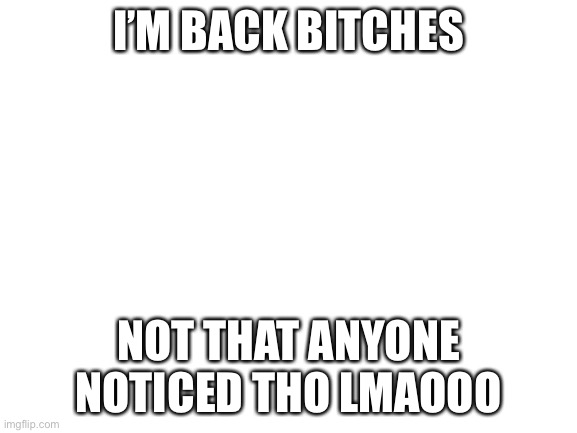 Lol nobody noticed my absence | I’M BACK BITCHES; NOT THAT ANYONE NOTICED THO LMAOOO | image tagged in blank white template | made w/ Imgflip meme maker