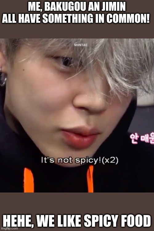 ME, BAKUGOU AN JIMIN ALL HAVE SOMETHING IN COMMON! HEHE, WE LIKE SPICY FOOD | made w/ Imgflip meme maker
