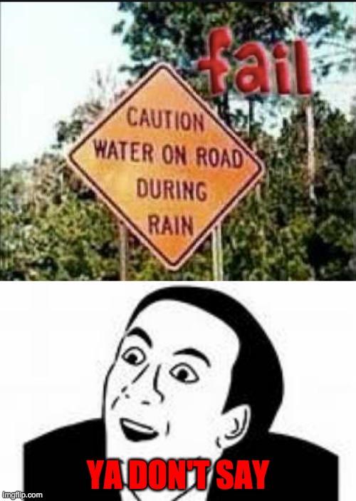 water on road during rain | YA DON'T SAY | image tagged in ya dont say | made w/ Imgflip meme maker