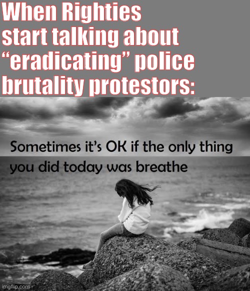 Yeeeeeeeaaaaaaahhhhh time to log off for awhile and just breathe, Mr. Neo-Nazi | When Righties start talking about “eradicating” police brutality protestors: | image tagged in sometimes it s ok if the only thing you did today was breathe,police brutality,yikes,neo-nazis,nazis,blm | made w/ Imgflip meme maker