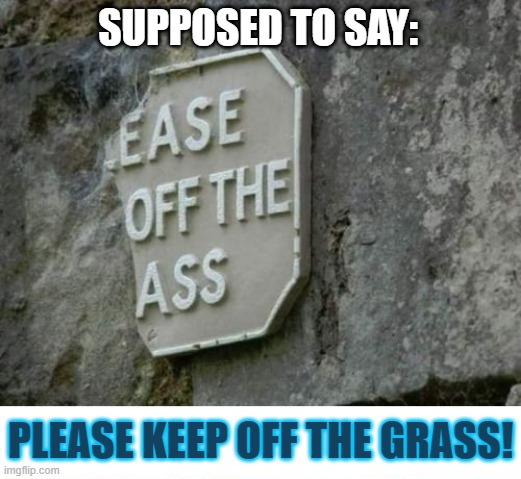 Ease off | SUPPOSED TO SAY:; PLEASE KEEP OFF THE GRASS! | image tagged in funny signs | made w/ Imgflip meme maker