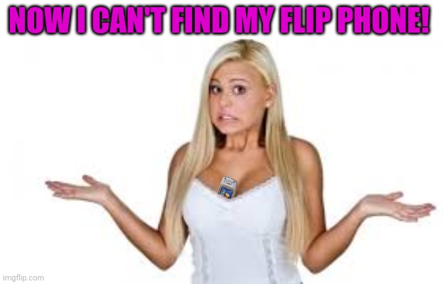 Dumb Blonde | NOW I CAN'T FIND MY FLIP PHONE! | image tagged in dumb blonde | made w/ Imgflip meme maker