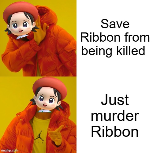 Adeleine is a cold hearted killer | Save Ribbon from being killed; Just murder Ribbon | image tagged in memes,drake hotline bling,kirby,funny,adeleine,edgy | made w/ Imgflip meme maker