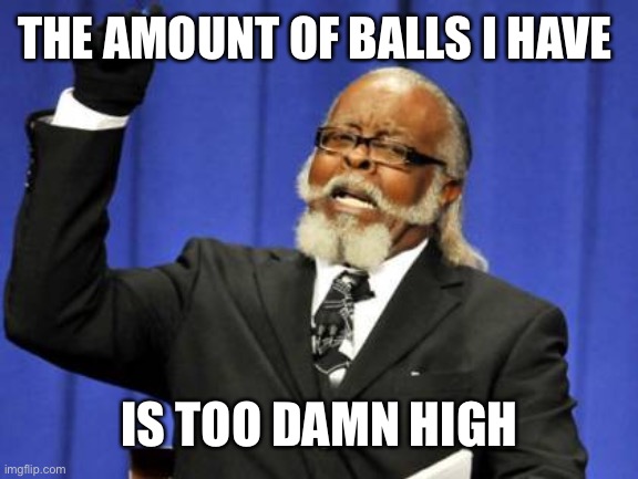 Too Damn High | THE AMOUNT OF BALLS I HAVE; IS TOO DAMN HIGH | image tagged in memes,too damn high | made w/ Imgflip meme maker