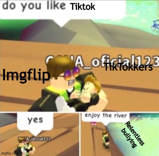 I think that Imgflip is taking it a bit too far, tbh | Tiktok; TikTokkers; Imgflip; Relentless bullying | image tagged in enjoy the river | made w/ Imgflip meme maker