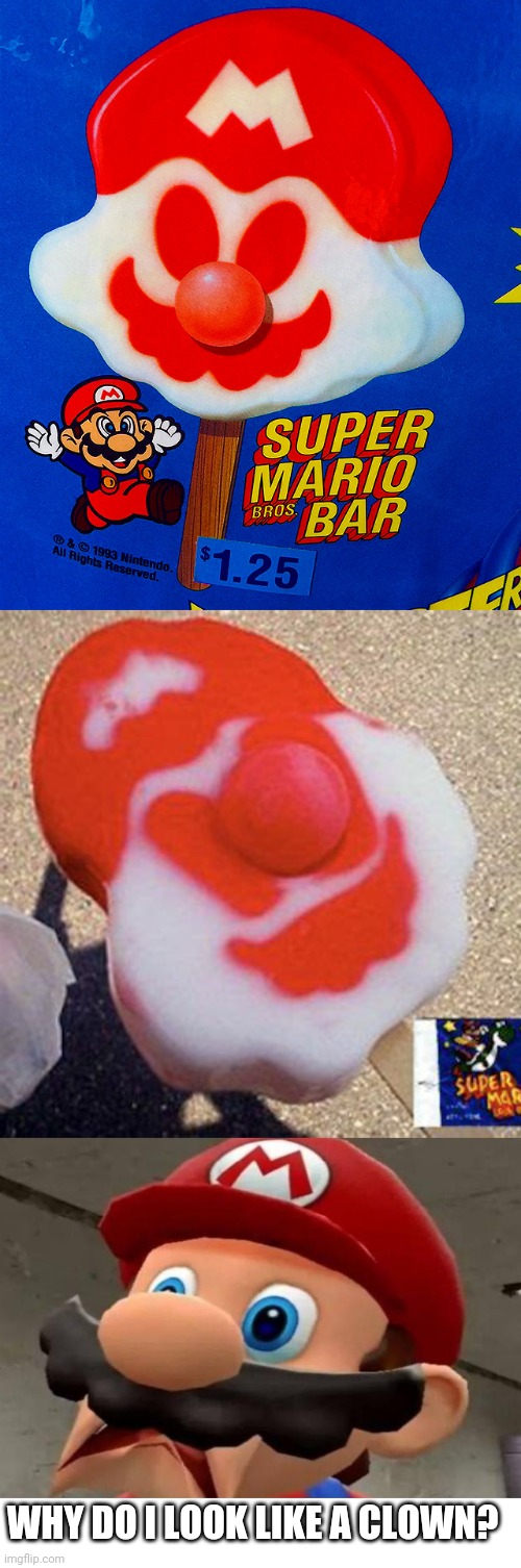 MARIO THE ICE CREAM CLOWN | WHY DO I LOOK LIKE A CLOWN? | image tagged in blank white template,mario wtf,ice cream,super mario bros | made w/ Imgflip meme maker