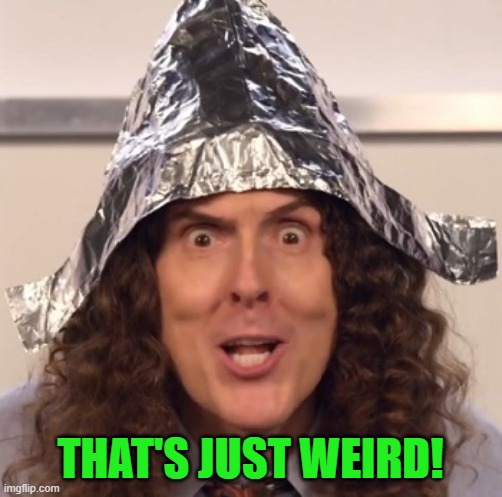 Weird al tinfoil hat | THAT'S JUST WEIRD! | image tagged in weird al tinfoil hat | made w/ Imgflip meme maker