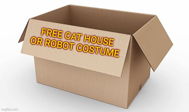 Empty Cardboard Box | FREE CAT HOUSE OR ROBOT COSTUME | image tagged in empty cardboard box | made w/ Imgflip meme maker