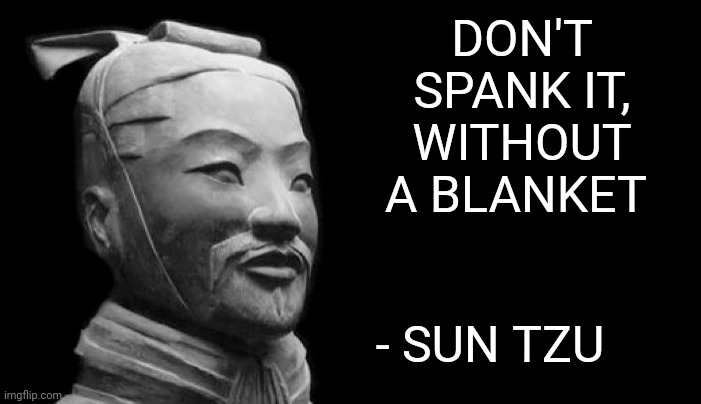 Word to the Wise | DON'T SPANK IT, WITHOUT A BLANKET; - SUN TZU | image tagged in sun tzu,memes | made w/ Imgflip meme maker