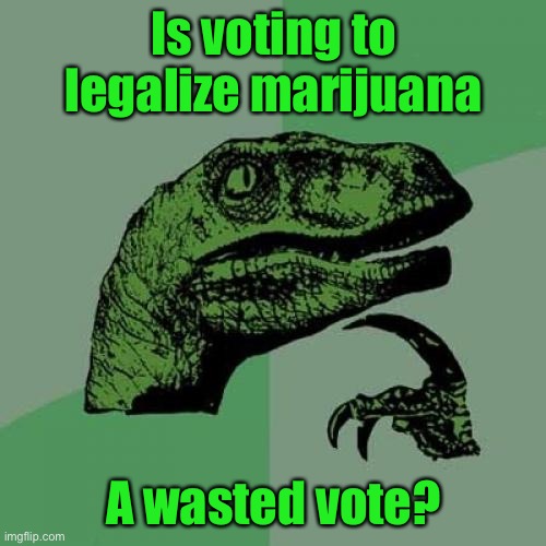 So wasted | Is voting to legalize marijuana; A wasted vote? | image tagged in memes,philosoraptor,marijuana | made w/ Imgflip meme maker
