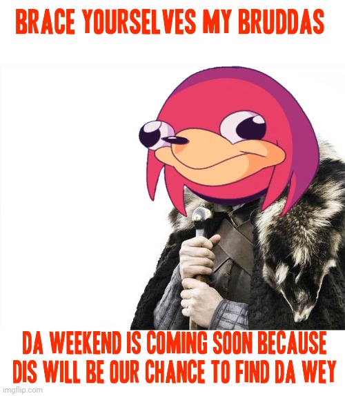 image tagged in memes,brace yourselves x is coming,ugandan knuckles,dank,do you know da wae,weekend | made w/ Imgflip meme maker