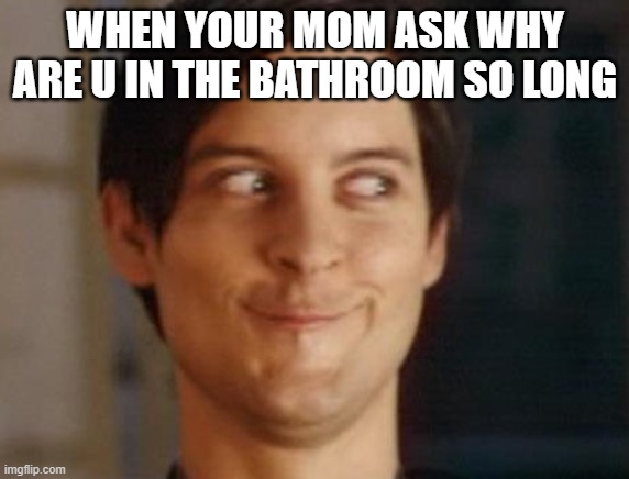Spiderman Peter Parker Meme | WHEN YOUR MOM ASK WHY ARE U IN THE BATHROOM SO LONG | image tagged in memes,spiderman peter parker | made w/ Imgflip meme maker