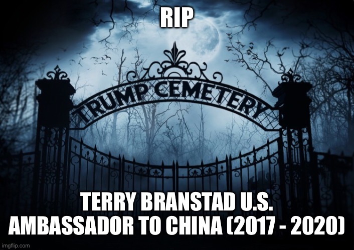 US Ambassador to China Terry Branstad stepping down as tensions with Beijing rise | RIP; TERRY BRANSTAD U.S. AMBASSADOR TO CHINA (2017 - 2020) | image tagged in terry branstad,donald trump,trump administration,rip,ambassador to china,resignation | made w/ Imgflip meme maker