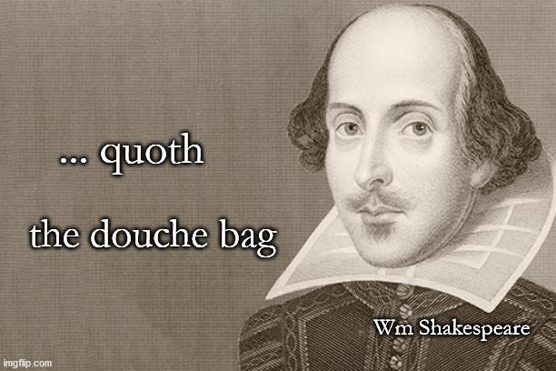 retort meme | ... quoth; the douche bag; Wm Shakespeare | image tagged in witty retort | made w/ Imgflip meme maker