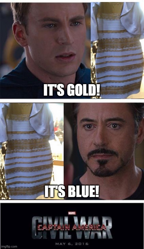 It was that Damn Dress! | IT'S GOLD! IT'S BLUE! | image tagged in memes,marvel civil war 1 | made w/ Imgflip meme maker