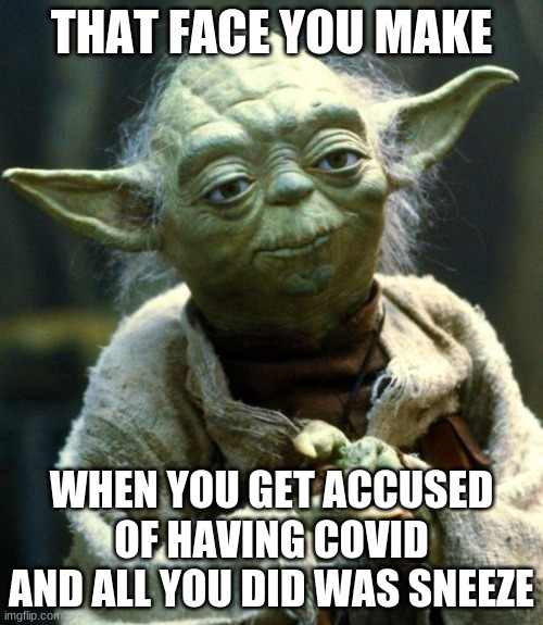 Star Wars Yoda | THAT FACE YOU MAKE; WHEN YOU GET ACCUSED OF HAVING COVID AND ALL YOU DID WAS SNEEZE | image tagged in memes,star wars yoda | made w/ Imgflip meme maker