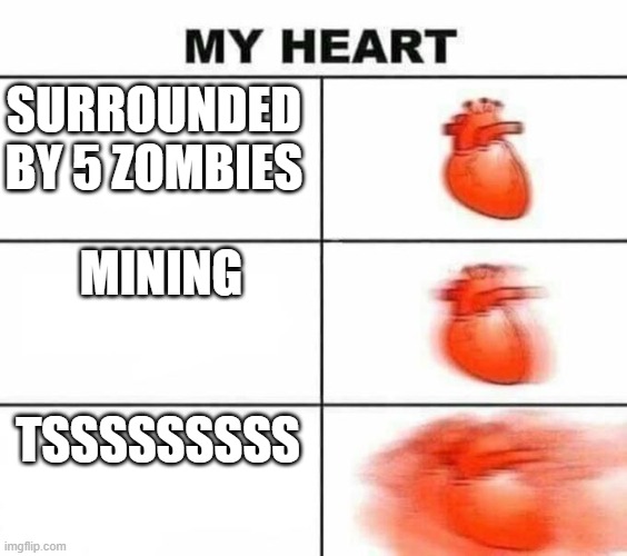 My heart blank | SURROUNDED BY 5 ZOMBIES; MINING; TSSSSSSSSS | image tagged in my heart blank | made w/ Imgflip meme maker