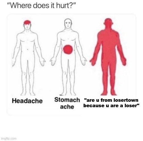Where does it hurt | "are u from losertown because u are a loser" | image tagged in where does it hurt | made w/ Imgflip meme maker