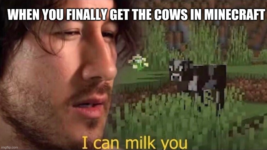 I can milk you (template) | WHEN YOU FINALLY GET THE COWS IN MINECRAFT | image tagged in i can milk you template | made w/ Imgflip meme maker