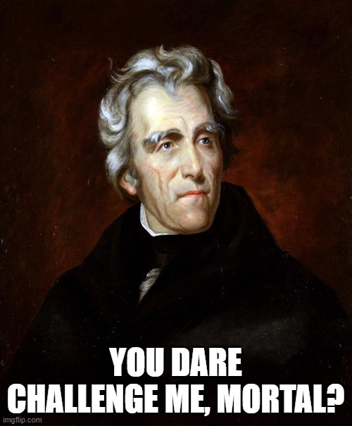 Andrew Jackson | YOU DARE CHALLENGE ME, MORTAL? | image tagged in andrew jackson | made w/ Imgflip meme maker