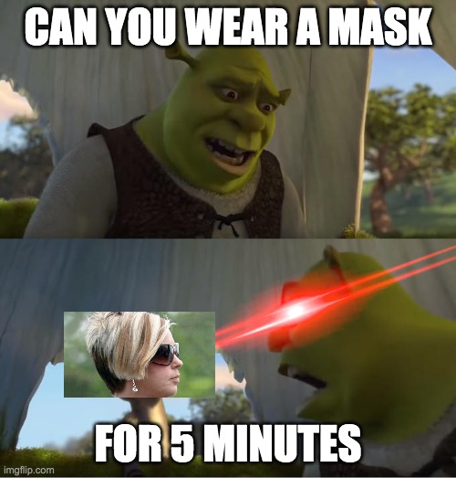 Shrek and Karen | CAN YOU WEAR A MASK; FOR 5 MINUTES | image tagged in shrek for five minutes | made w/ Imgflip meme maker
