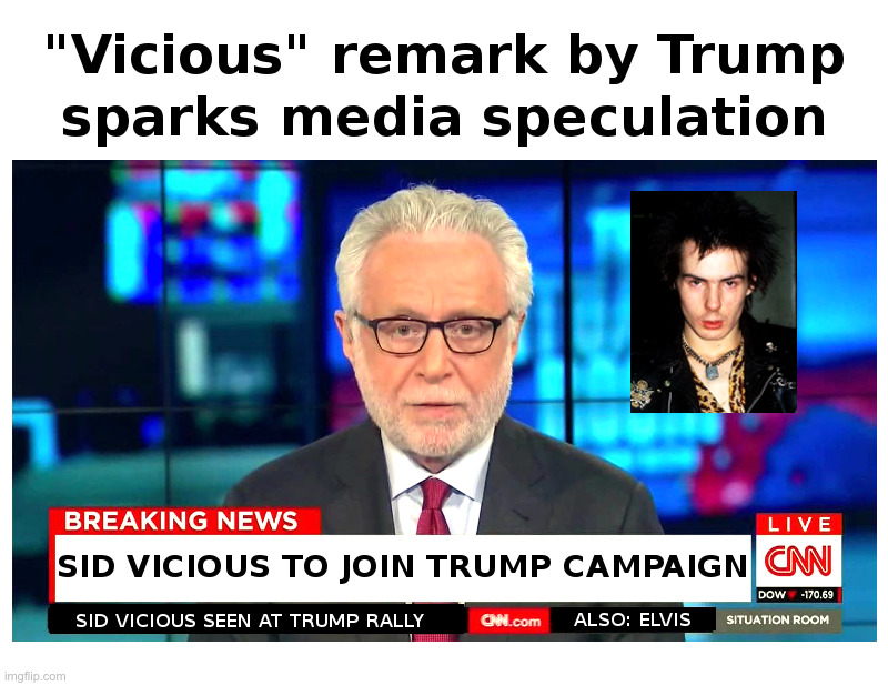 Trump Campaign: Vicious Rumors | image tagged in trump,cnn,wolf blitzer,fake news,punk,punk rock | made w/ Imgflip meme maker