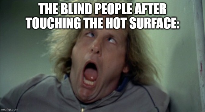 Scary Harry Meme | THE BLIND PEOPLE AFTER TOUCHING THE HOT SURFACE: | image tagged in memes,scary harry | made w/ Imgflip meme maker