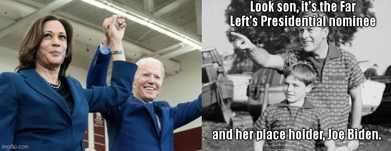Look son, Kamala | Look son, it's the Far Left's Presidential nominee; and her place holder, Joe Biden. | image tagged in look son biden and harris,kamala harris,joe biden,far left,progressives,democratic socialism | made w/ Imgflip meme maker