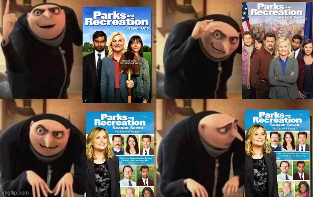 Parks and rec Farwell season | image tagged in gru's plan | made w/ Imgflip meme maker