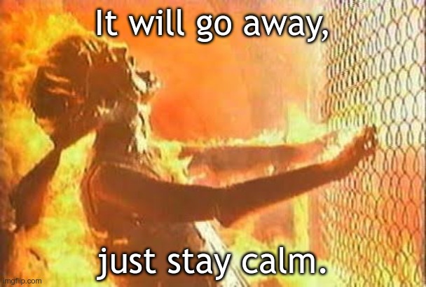 Just stay calm | It will go away, just stay calm. | image tagged in terminator fence | made w/ Imgflip meme maker