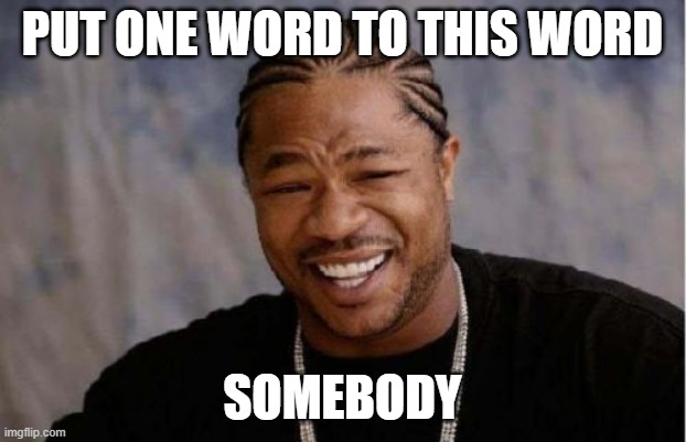 Yo Dawg Heard You Meme | PUT ONE WORD TO THIS WORD; SOMEBODY | image tagged in memes,yo dawg heard you | made w/ Imgflip meme maker