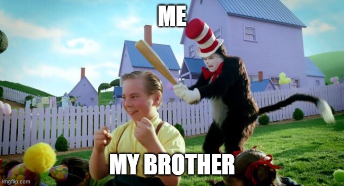 Cat & The Hat | ME; MY BROTHER | image tagged in cat the hat | made w/ Imgflip meme maker