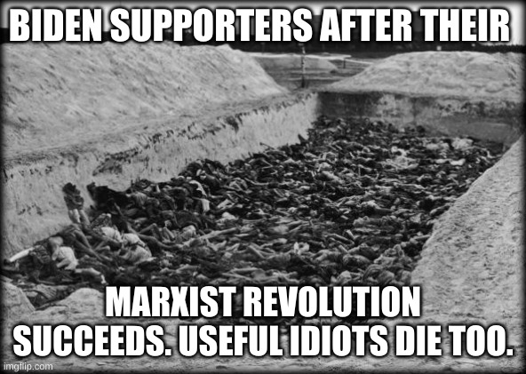 BIDEN SUPPORTERS AFTER THEIR MARXIST REVOLUTION SUCCEEDS. USEFUL IDIOTS DIE TOO. | made w/ Imgflip meme maker