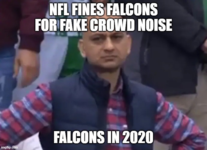 Disappointed Cricket Fan | NFL FINES FALCONS FOR FAKE CROWD NOISE; FALCONS IN 2020 | image tagged in disappointed cricket fan,nfffffffluuuuuuuuuuuu | made w/ Imgflip meme maker