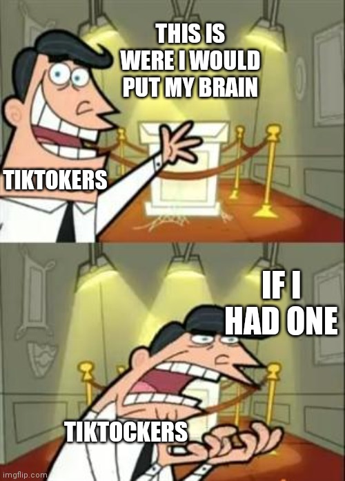 This Is Where I'd Put My Trophy If I Had One | THIS IS WERE I WOULD PUT MY BRAIN; TIKTOKERS; IF I HAD ONE; TIKTOCKERS | image tagged in memes,this is where i'd put my trophy if i had one | made w/ Imgflip meme maker