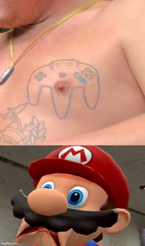 NO. JUST NO | image tagged in mario wtf,wtf,tattoos,bad tattoos,nintendo 64 | made w/ Imgflip meme maker