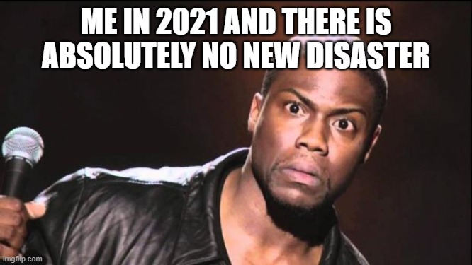 kevin heart idiot | ME IN 2021 AND THERE IS ABSOLUTELY NO NEW DISASTER | image tagged in kevin heart idiot | made w/ Imgflip meme maker