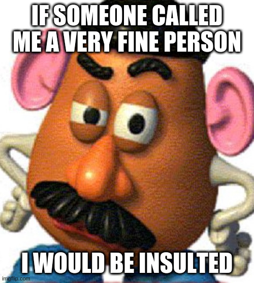 the meaning of that term has changed | IF SOMEONE CALLED ME A VERY FINE PERSON; I WOULD BE INSULTED | image tagged in mr eggplant head,very fine person,nazi | made w/ Imgflip meme maker