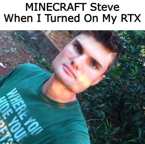 Realistic Steve | MINECRAFT Steve When I Turned On My RTX | image tagged in minecraft,real life,rtx,memes,minecraft steve,steve | made w/ Imgflip meme maker